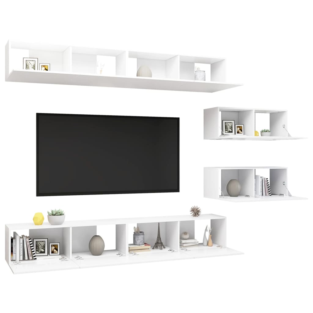 Conjunto de móveis de TV derivados de madeira branco, 6 pcs