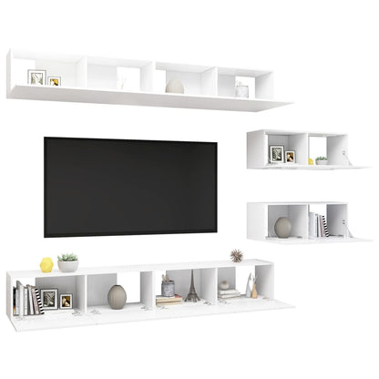 Conjunto de móveis de TV derivados de madeira branco, 6 pcs