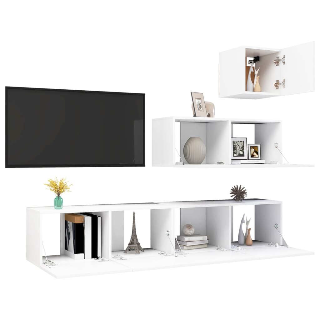 Conjunto de móveis de TV derivados de madeira branco, 4 pcs