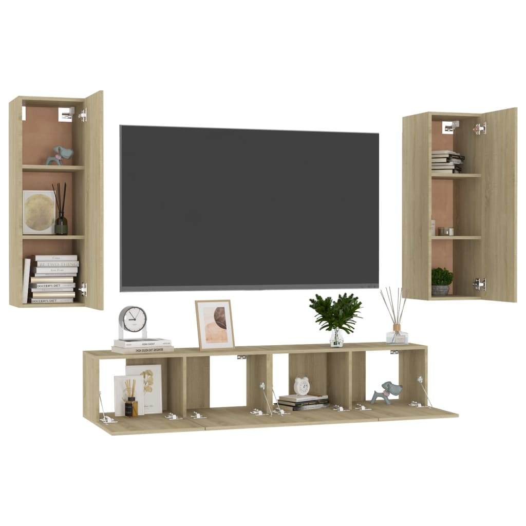 Conjunto móveis de TV de madeira carvalho sonoma, 4pcs