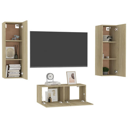 Conjunto de móveis de TV de madeira carvalho sonoma, 3pcs