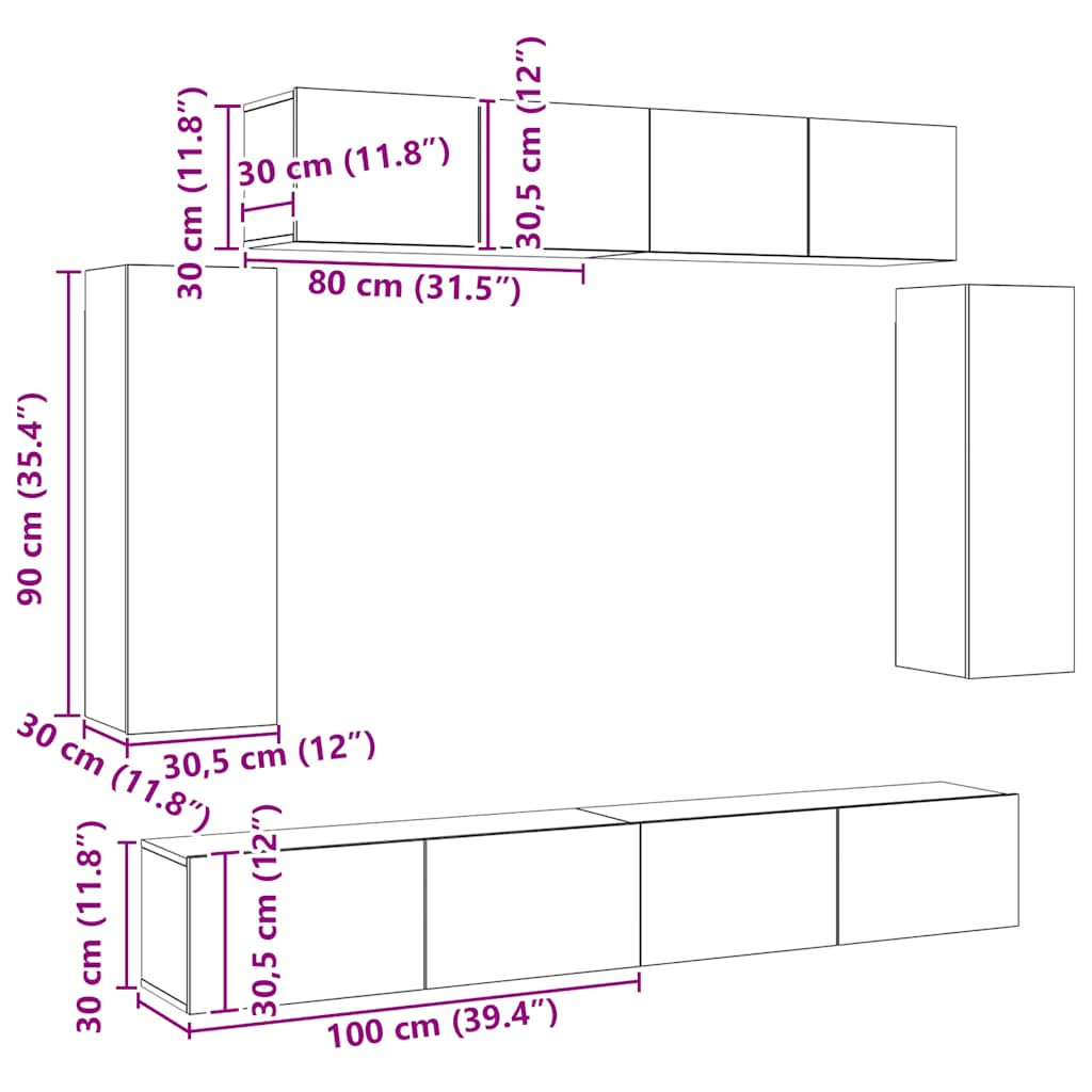 Conjunto de móveis de TV de madeira carvalho sonoma, 6pcs