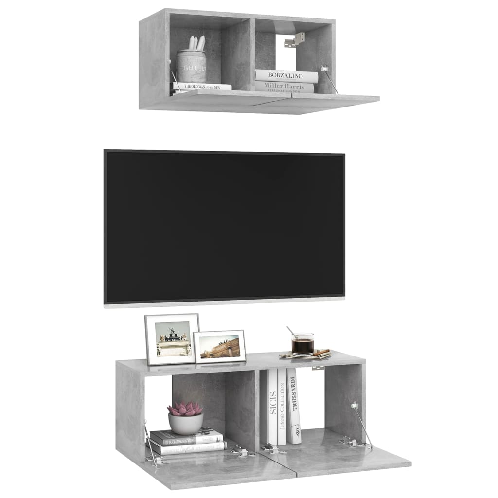 Conjunto de móveis de TV derivados madeira cinza cimento, 2 pcs