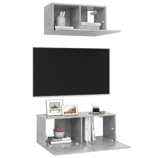 Conjunto de móveis de TV derivados madeira cinza cimento, 2 pcs