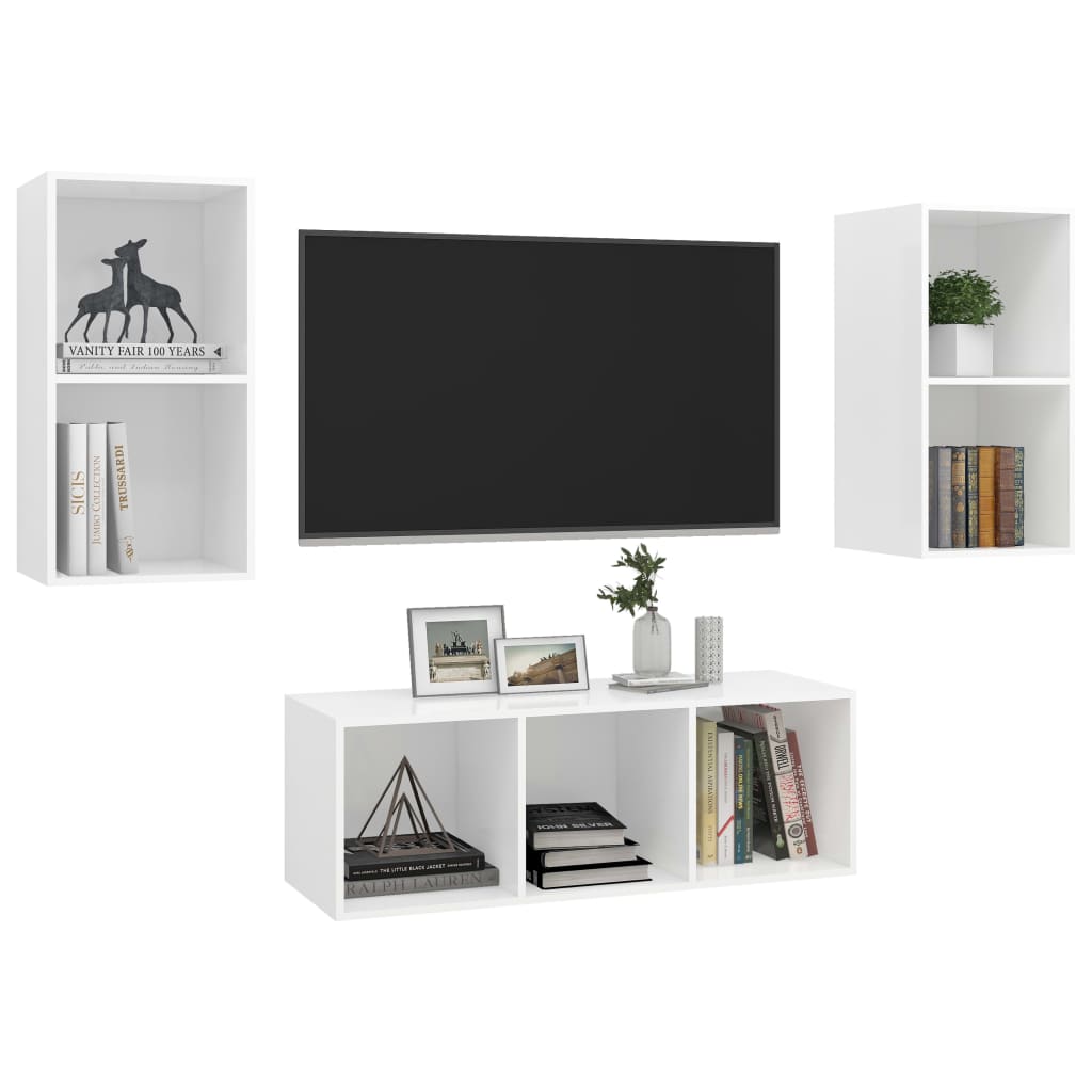Conjunto de móveis de TV contraplacado branco, 3 pcs