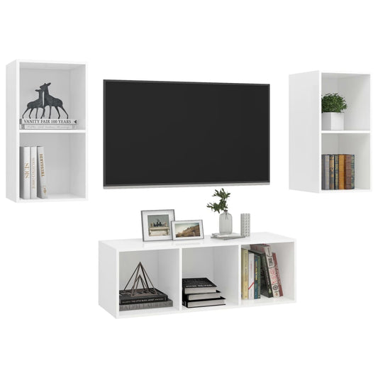 Conjunto de móveis de TV contraplacado branco, 3 pcs