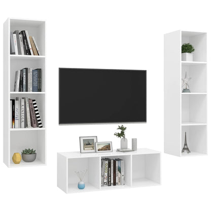 Conjunto de móveis de TV contraplacado branco, 3 pcs