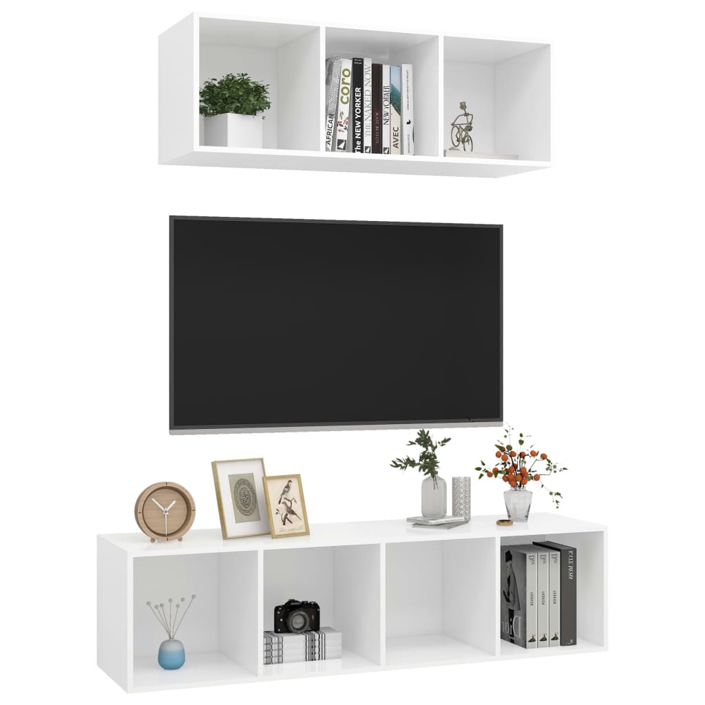 Conjunto de móveis de TV contraplacado branco, 2 pcs