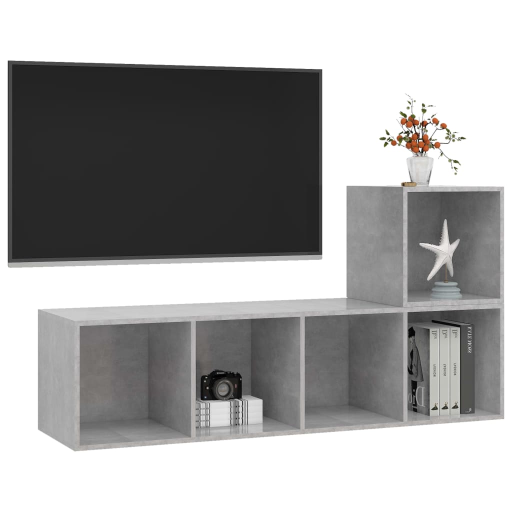 Conjunto de móveis de TV contraplacado cinzento cimento, 2 pcs
