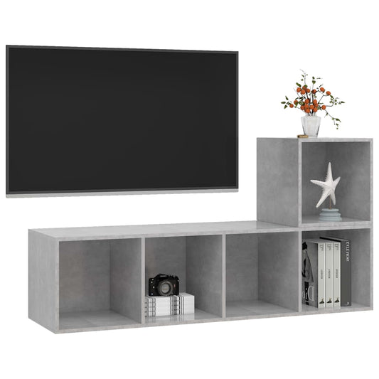 Conjunto de móveis de TV contraplacado cinzento cimento, 2 pcs