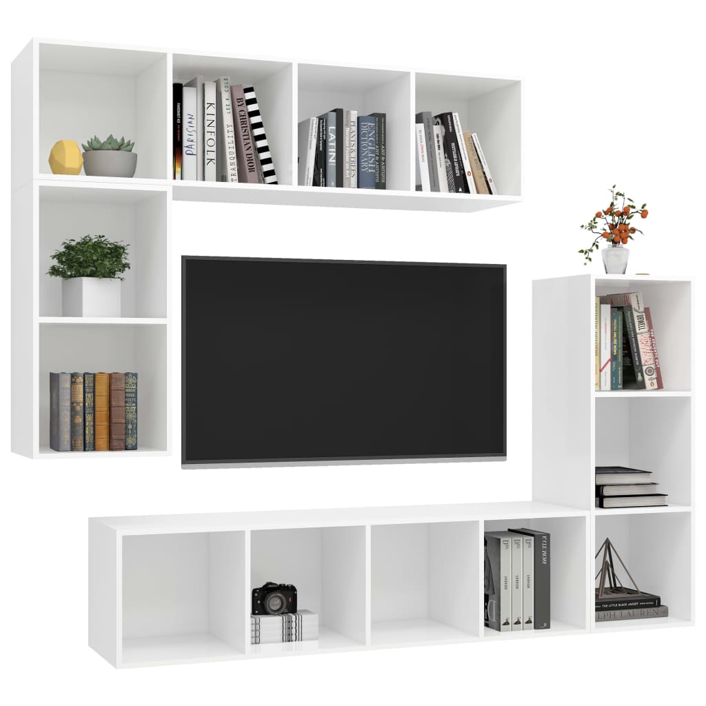 Conjunto móveis de TV madeira processada branco, 4 pcs