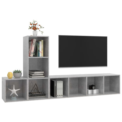 Conjunto de móveis de TV contraplacado cinzento cimento, 3 pcs