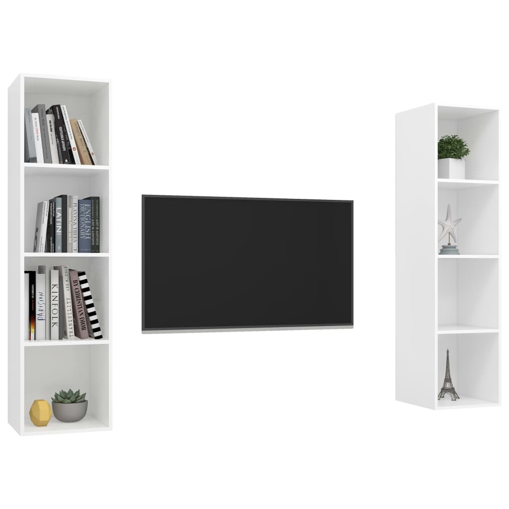 Armários de parede para TV derivados de madeira branco, 2 pcs
