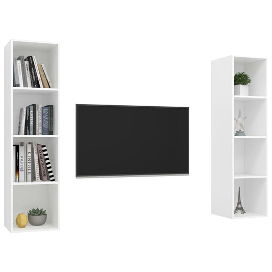 Armários de parede para TV derivados de madeira branco, 2 pcs