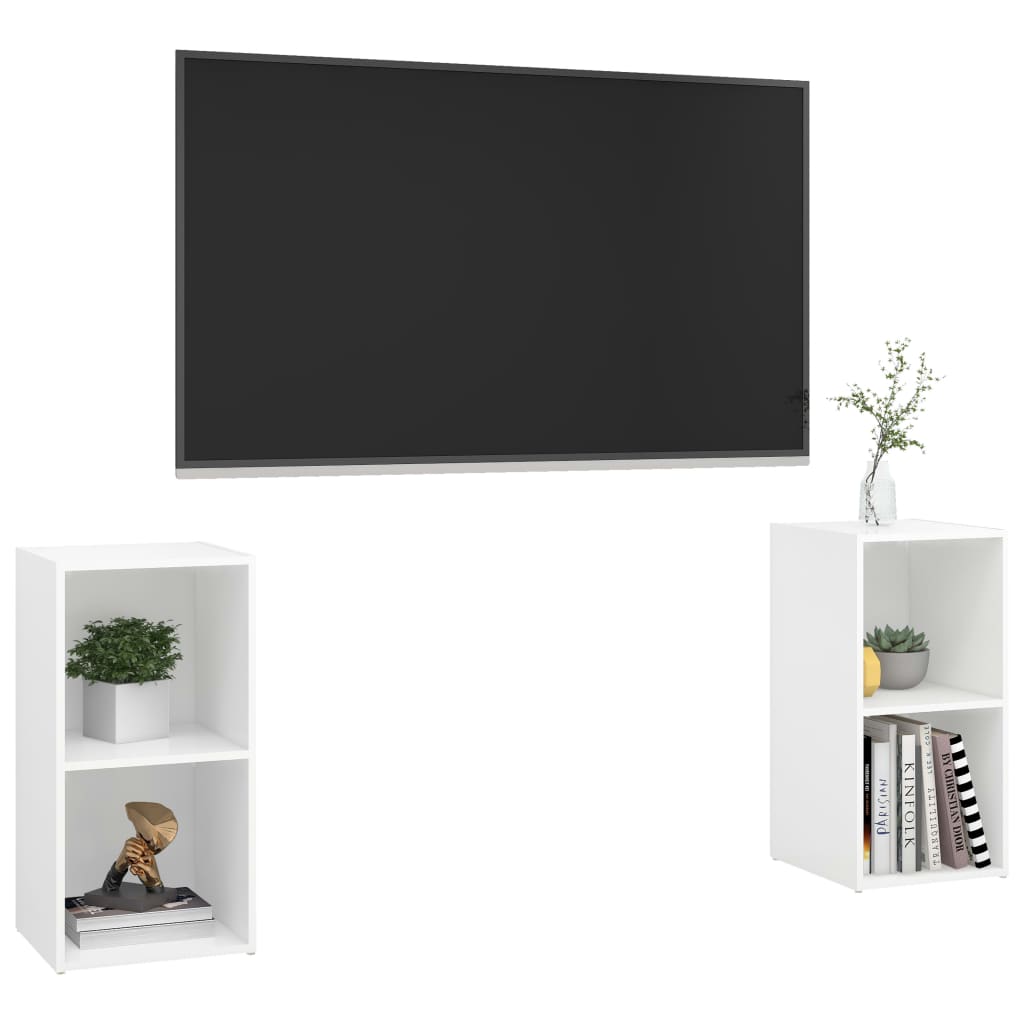 Móveis de TV derivados de madeira branco, 2 pcs