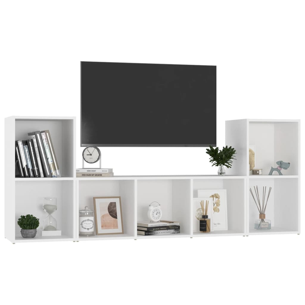 Conjunto de móveis para TV contraplacado branco, 3 pcs