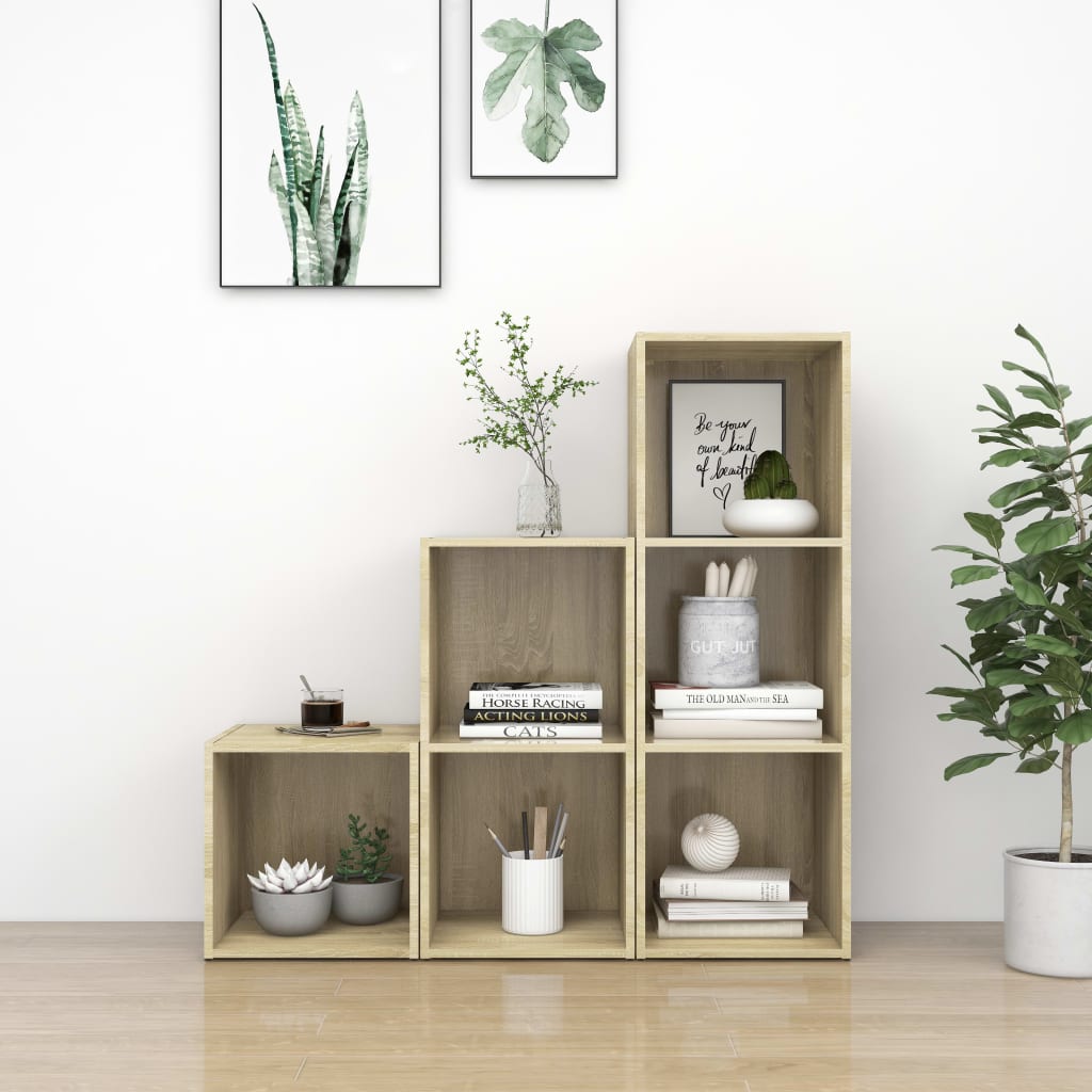 Conjunto de móveis de TV contraplacado carvalho sonoma, 3 pcs