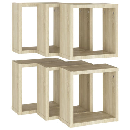 Prateleiras de parede em forma de cubo 6 pcs 30x15x30cm sonoma