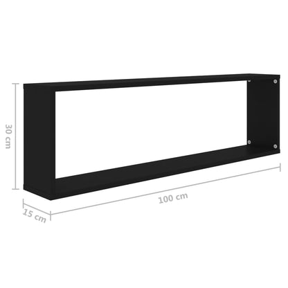 Prateleiras parede forma cubo 2 pcs derivados de madeira preto