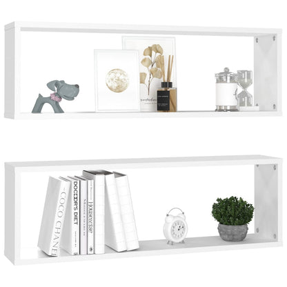 Estantes parede cúbicas 2pcs deriv. madeira 80x15x26,5cm branco