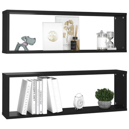 Estantes parede cúbicas 2 pcs deriv. madeira 80x15x26,5cm preto