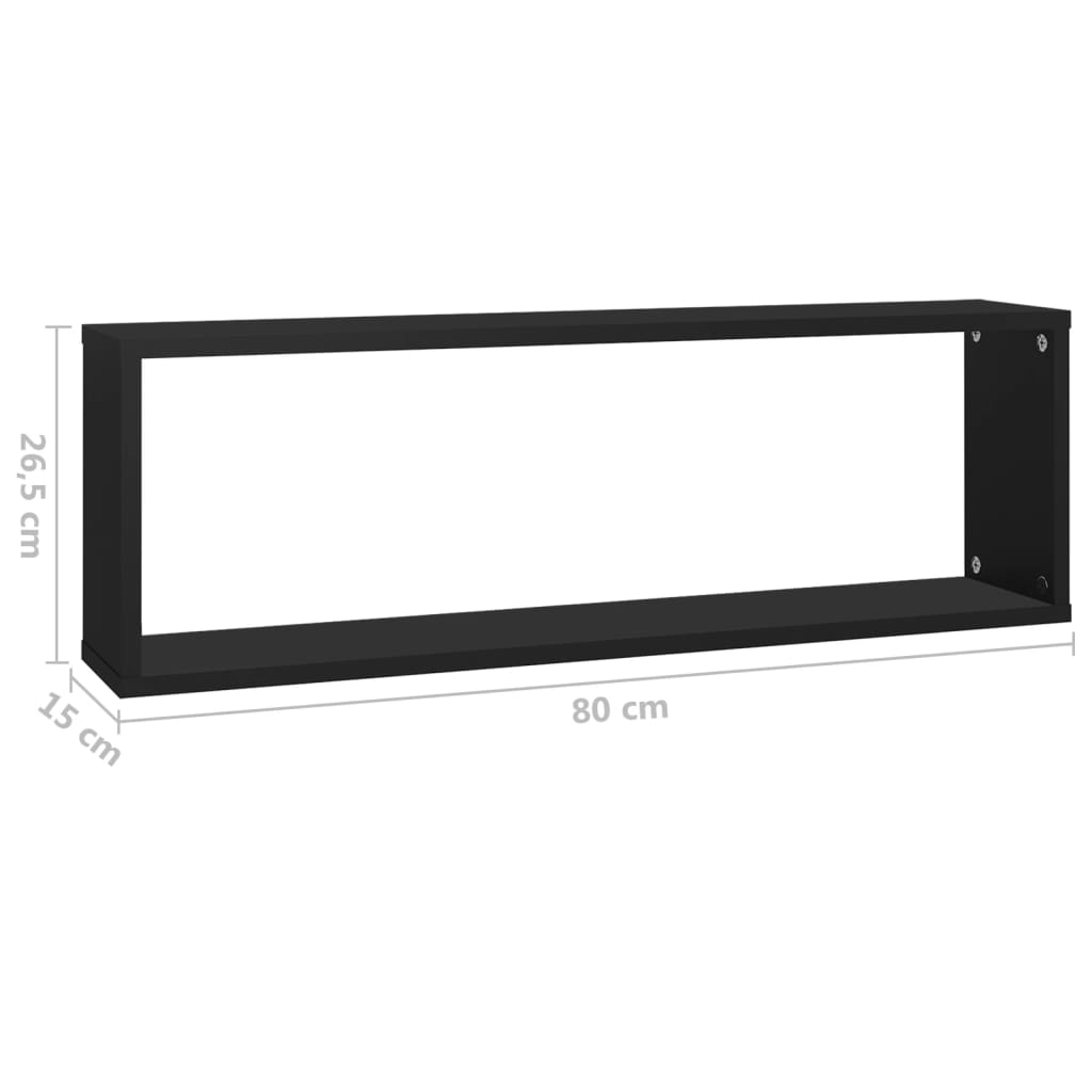 Estantes parede cúbicas 2 pcs deriv. madeira 80x15x26,5cm preto