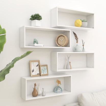 Prateleiras parede forma de cubo 4 pcs derivados madeira branco