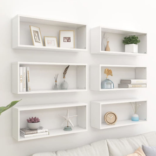 Prateleiras parede forma de cubo 6 pcs derivados madeira branco