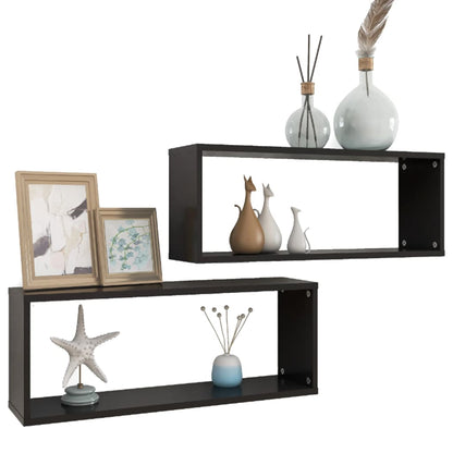 Prateleiras parede forma de cubo 2 pcs derivados madeira preto