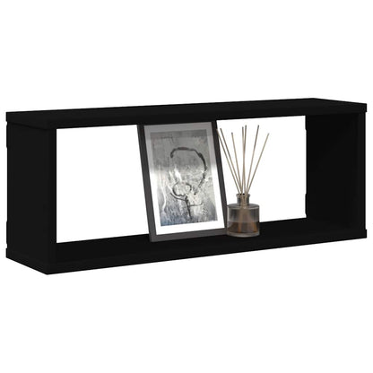 Prateleiras parede forma de cubo 4 pcs derivados madeira preto