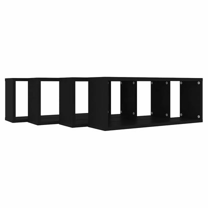 Prateleiras parede forma de cubo 4 pcs derivados madeira preto