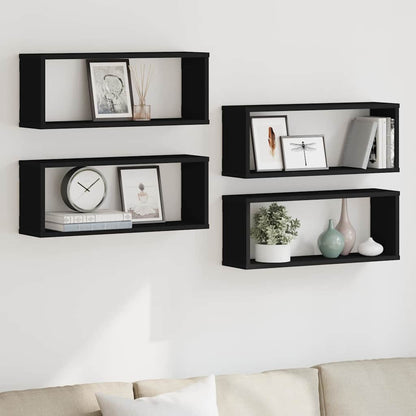 Prateleiras parede forma de cubo 4 pcs derivados madeira preto