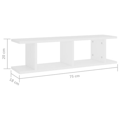 Prateleiras de parede 2 pcs 75x18x20 cm deriv. madeira branco