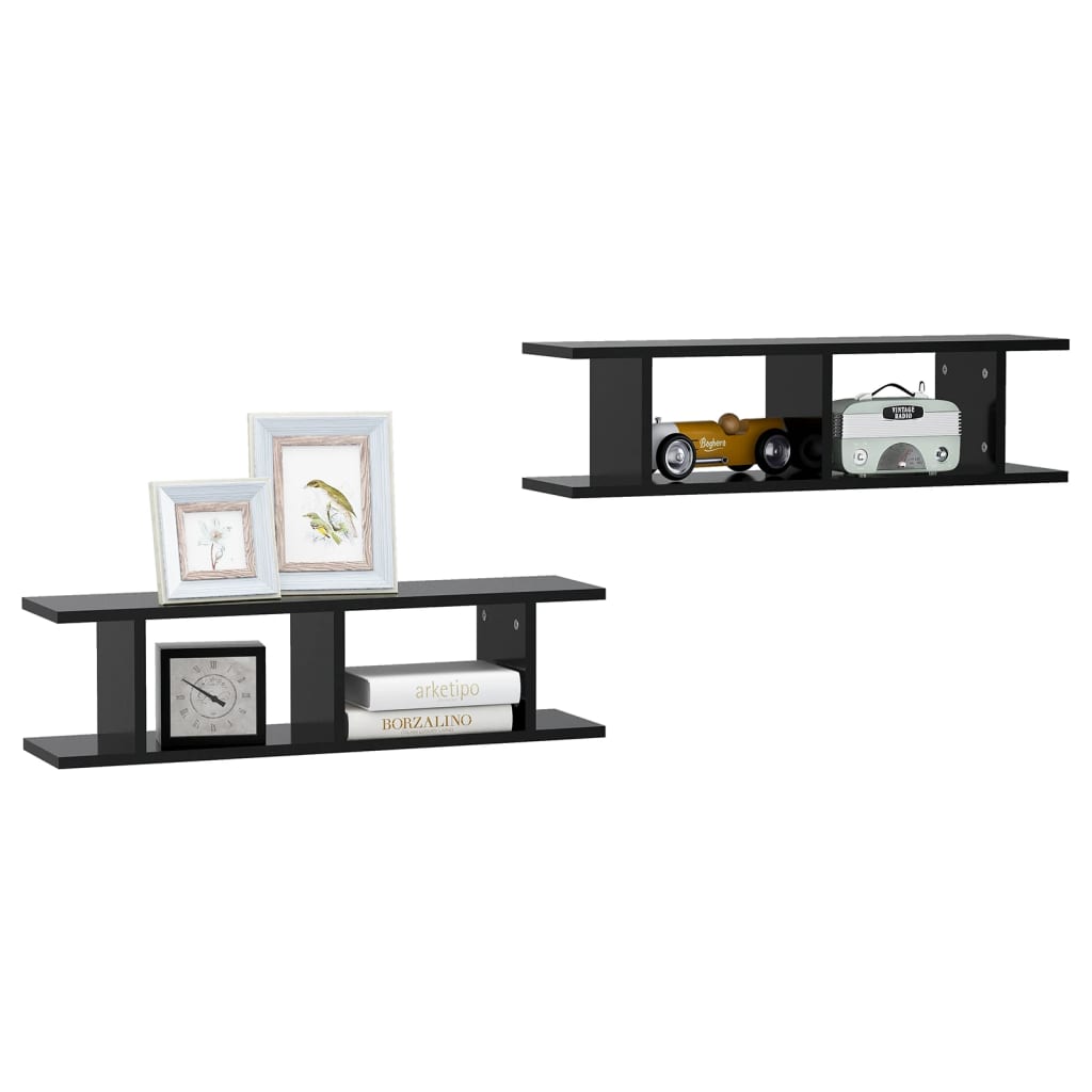Estantes de parede 2 pcs 78x18x20 cm deriv. madeira preto