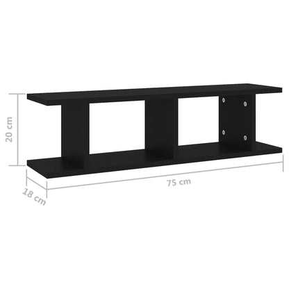Estantes de parede 2 pcs 78x18x20 cm deriv. madeira preto