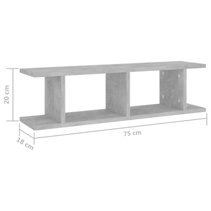 Estantes de parede 2 pcs 78x18x20 cm madeira cinzento cimento