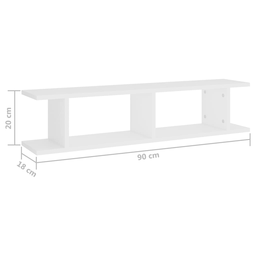 Estantes de parede 2 pcs 90x18x20 cm contraplacado branco