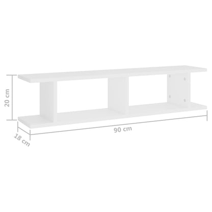 Estantes de parede 2 pcs 90x18x20 cm contraplacado branco