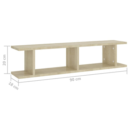Estantes de parede 2 pcs 90x18x20 cm contrapl. carvalho sonoma