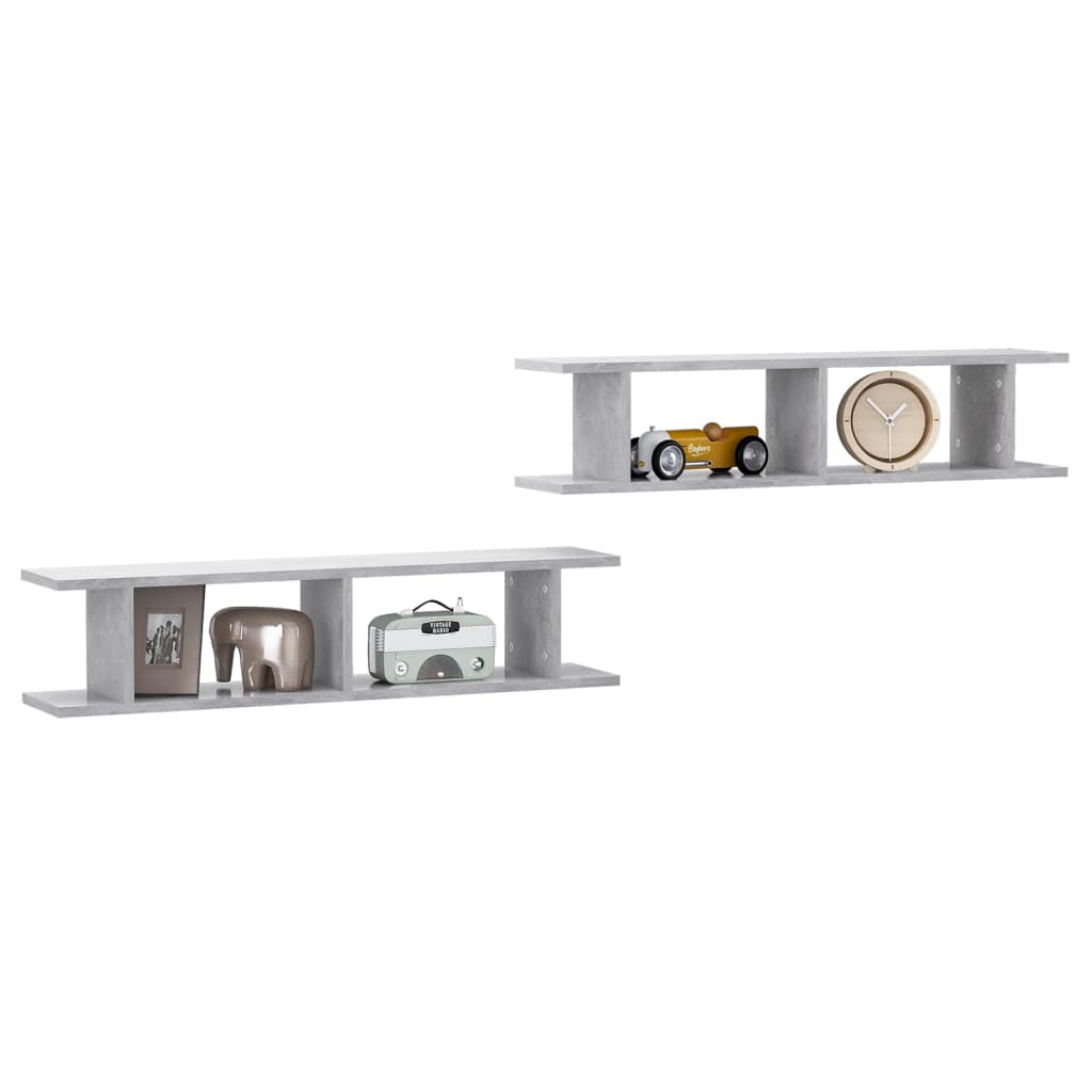 Estantes de parede 2 pcs 90x18x20cm contraplacado cinza cimento