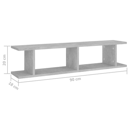 Estantes de parede 2 pcs 90x18x20cm contraplacado cinza cimento