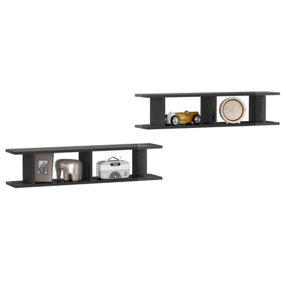 Estantes de parede 2 pcs derivados de madeira cinza brilhante
