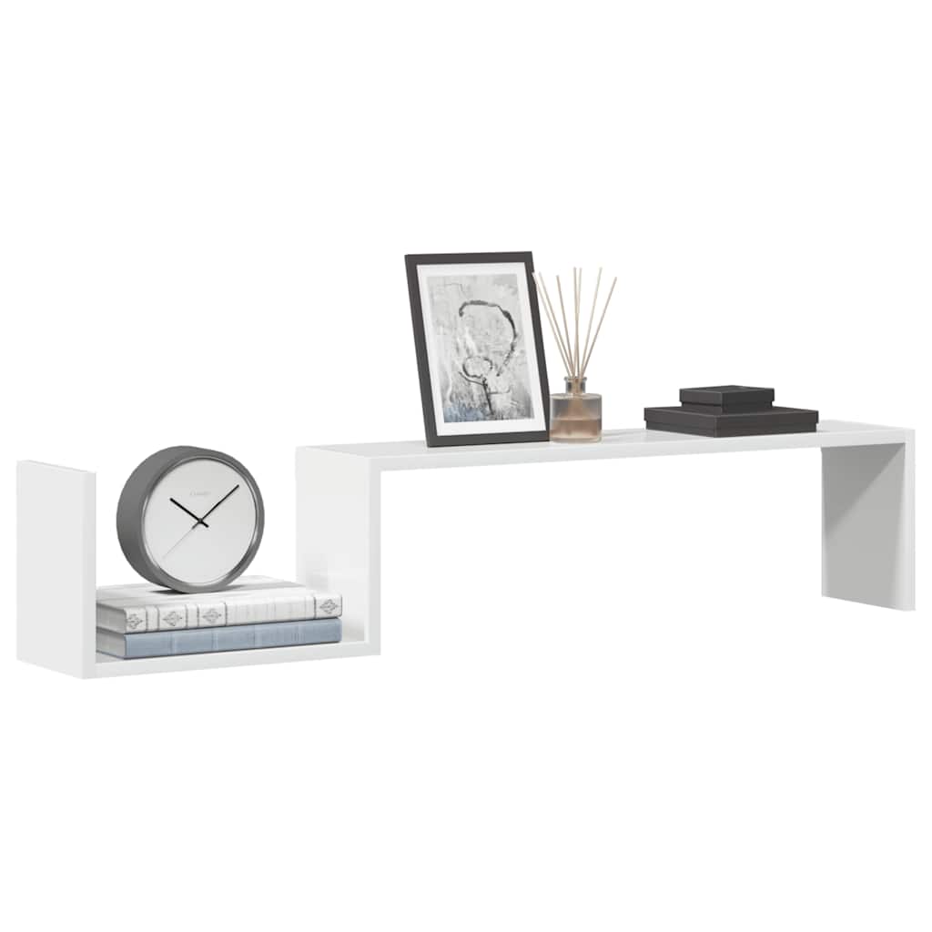 Estantes de parede 2pcs derivados de madeira branco brilhante