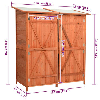 Abrigo p/ ferramentas de jardim 136x75x160 cm abeto maciço