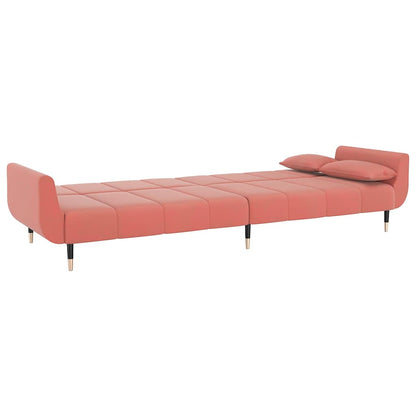 Sofá-cama 2 lugares com duas almofadas veludo rosa