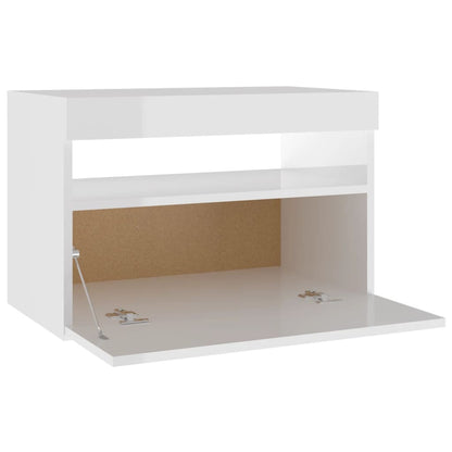 Mesa de cabeceira & luzes LED 2 pcs 60x35x40cm branco brilhante
