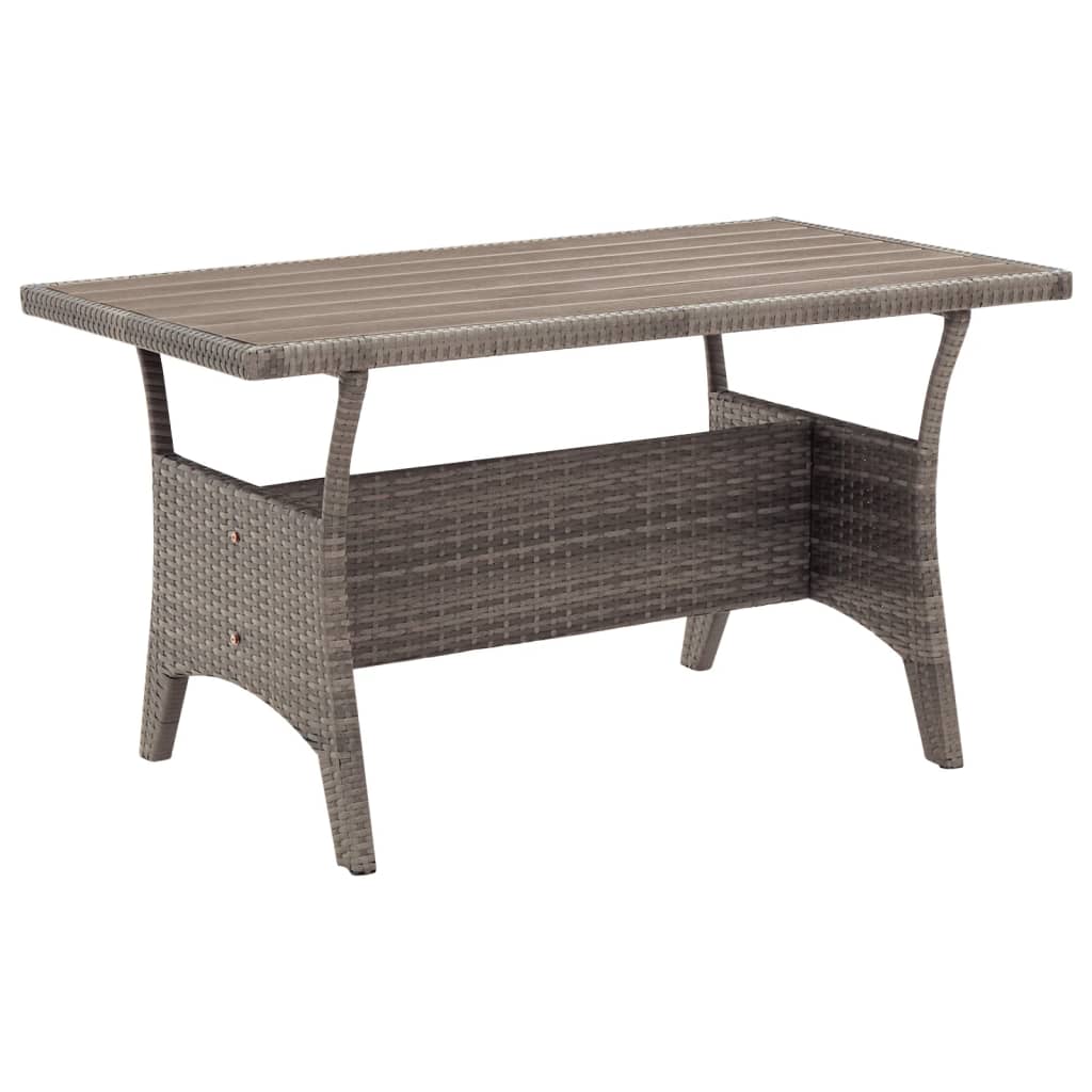 Mesa de jardim 120x70x66 cm vime PE cinzento