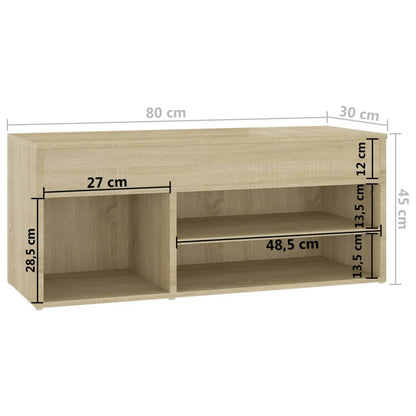 Banco sapateira 80x30x45cm derivados de madeira carvalho sonoma