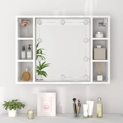 Armário espelhado com luzes LED 76x15x55 cm branco