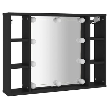 Armário espelhado com luzes LED 76x15x55 cm preto